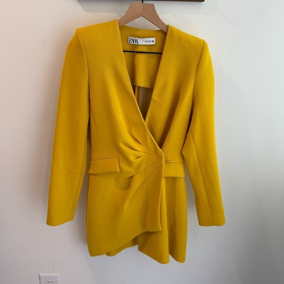 Zara Limited Edition Draped Blazer Mini Dress Yellow Blogger Favorite Small - Picture 5 of 9
